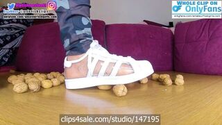 Adidas Superstars crushing barefoot stinky sweaty feet crush shoeplay - porn video